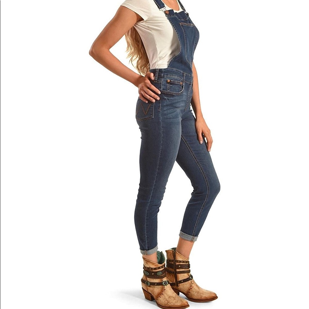 Wrangler blue denim skinny overalls
